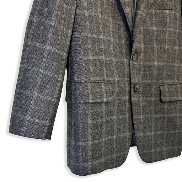 Vintage 80s 100% Wool Grey Plaid Blazer Maxwell’s Clothiers Hand-Tailored Jacket - Picture 3 of 10